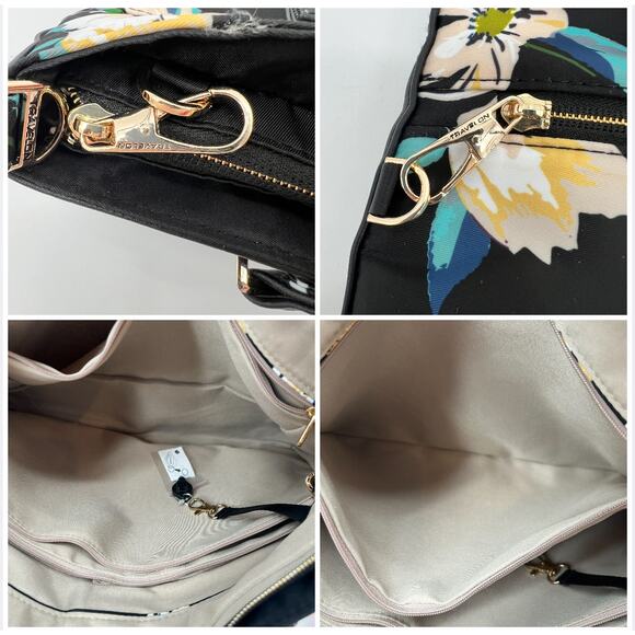 Travelon Anti Theft Addison Tote Bag Midnight Floral Travel 15x11x4 READ Black - Picture 5 of 10